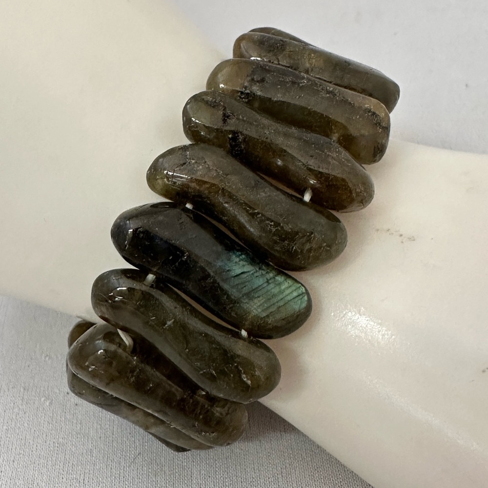 Laboradite wide beads stretch bracelet